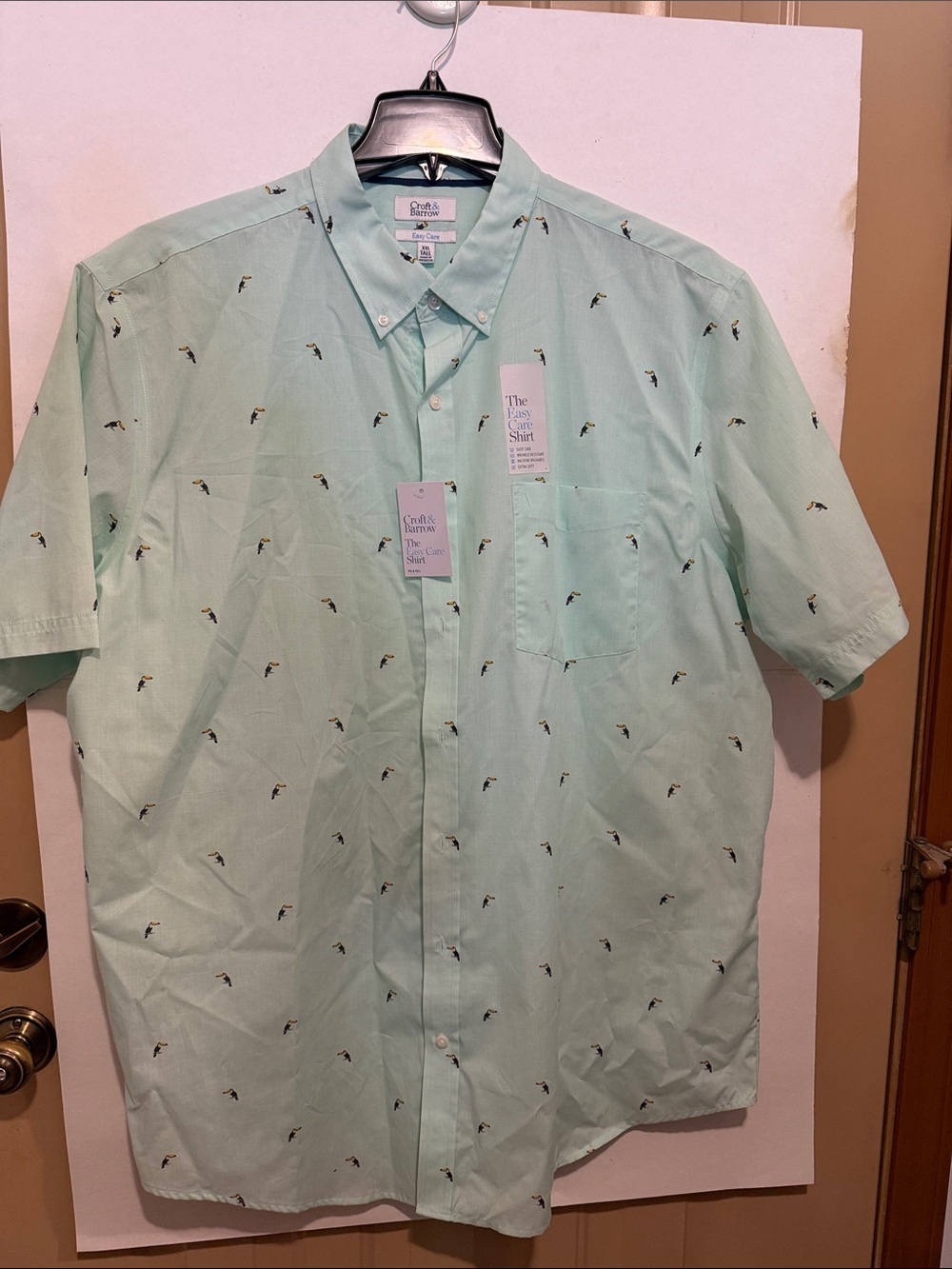 *New* Croft & Barrow Mint Green Short-Sleeve Button-Down Shirt W/ Toucan Print